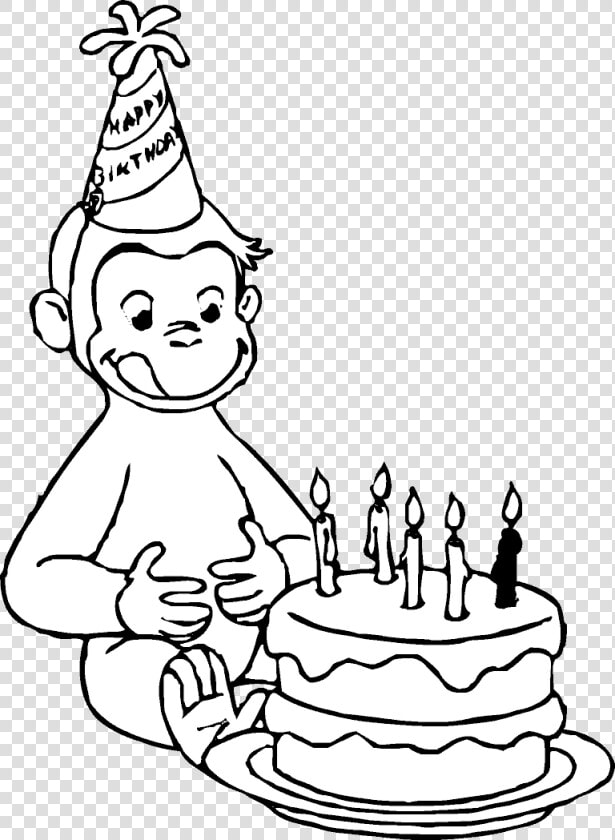 Curious George Clipart Black And White   Curious George Birthday Coloring Page  HD Png DownloadTransparent PNG