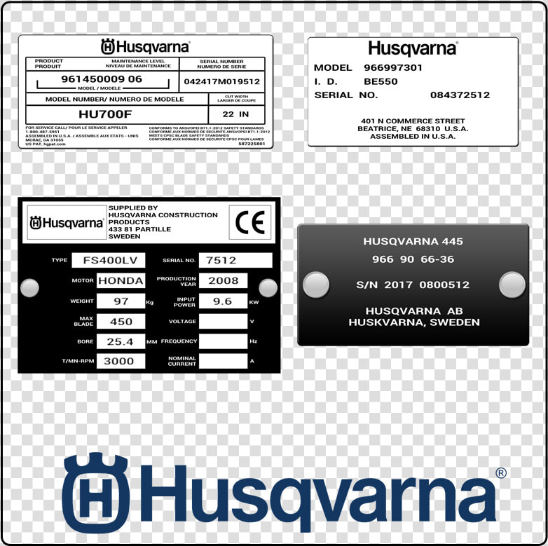 Examples Of What Husqvarna Model Tags Usually Look   Husqvarna Power Washer Model 020524  HD Png DownloadTransparent PNG