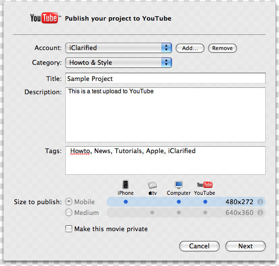 How To Publish An Imovie Project To Youtube   Imovie Export  HD Png DownloadTransparent PNG