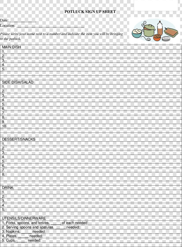 Potluck Signup Sheet Excel New Free Printable Sign   Potluck Sign Up Sheet For Work  HD Png DownloadTransparent PNG