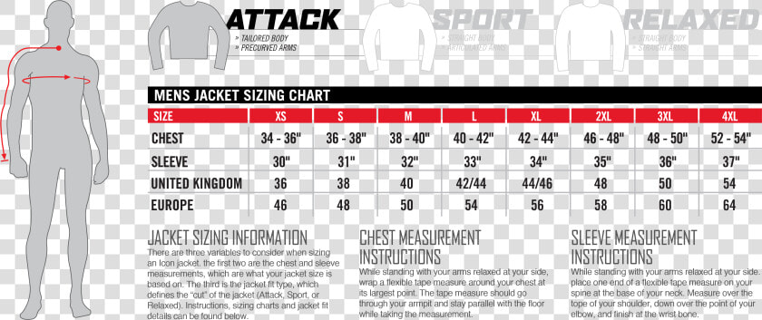 Icon Attack Fit Jacket Sizing Guide   Only Jacket Size Chart  HD Png DownloadTransparent PNG