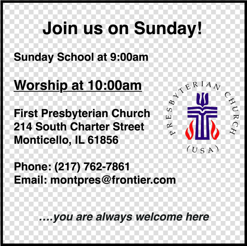 Worship Times  amp  Location   Presbyterian Church  HD Png DownloadTransparent PNG