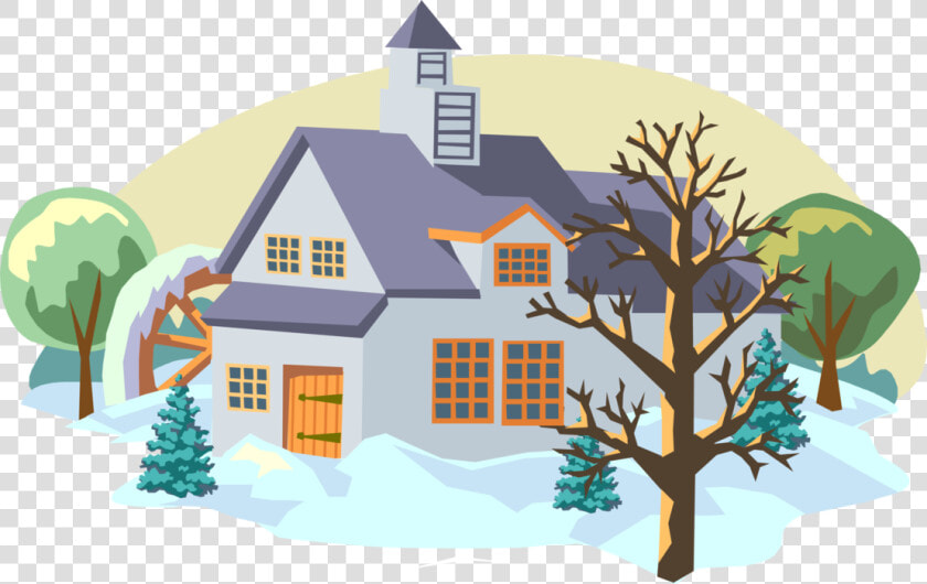 Vector Illustration Of Winter Scene With Grist Mill   Winter Scenes Clipart  HD Png DownloadTransparent PNG