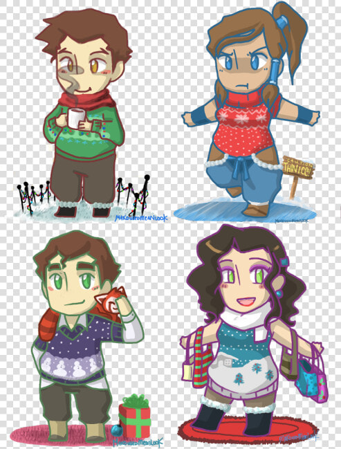 “ “ Mako  Korra  Bolin  And Asami Christmas Sweater   Mako Bolin Chibi  HD Png DownloadTransparent PNG