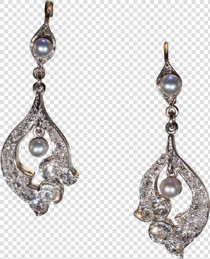 Antique Edwardian Diamond Pearl Earrings 18k Gold Platinum  HD Png DownloadTransparent PNG