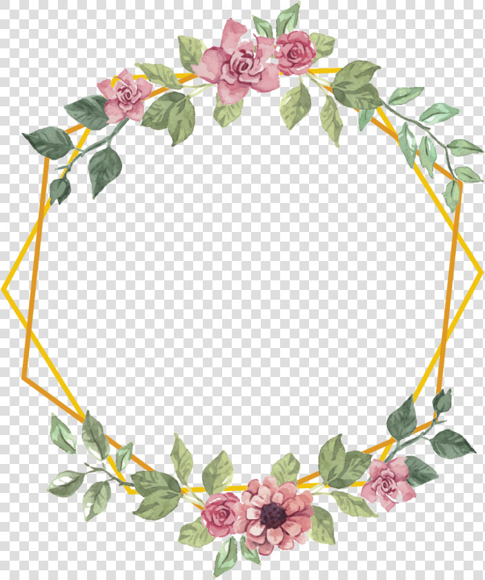  geometric  frame  gold  flowers  floral  bouquet  shape   Frame Flower Watercolor Png  Transparent PngTransparent PNG