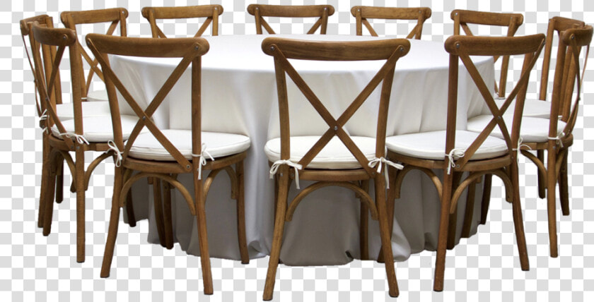 Round Banquet Table With 12 Honey Brown Cross back   Kitchen  amp  Dining Room Table  HD Png DownloadTransparent PNG