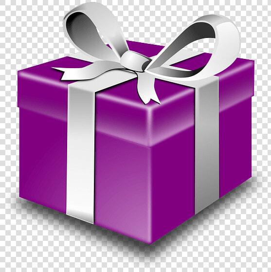 Purple Gift Box With Silver Ribbon   Purple Christmas Present Cartoon  HD Png DownloadTransparent PNG