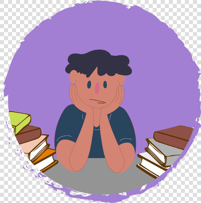 Boy Resting Head In Hands  Surrounded By Books   Blanco  HD Png DownloadTransparent PNG