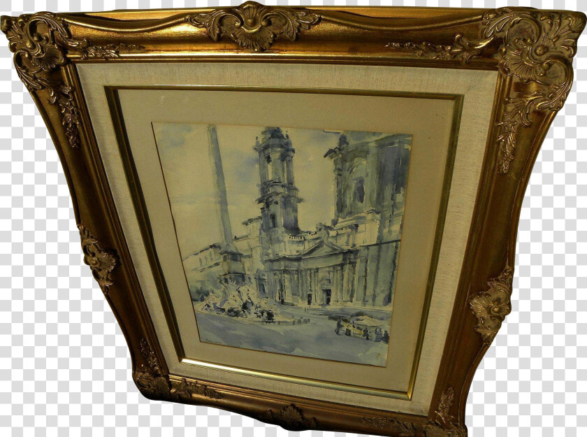 Signed Italian 20th Century Watercolor Of Old Church   Picture Frame  HD Png DownloadTransparent PNG