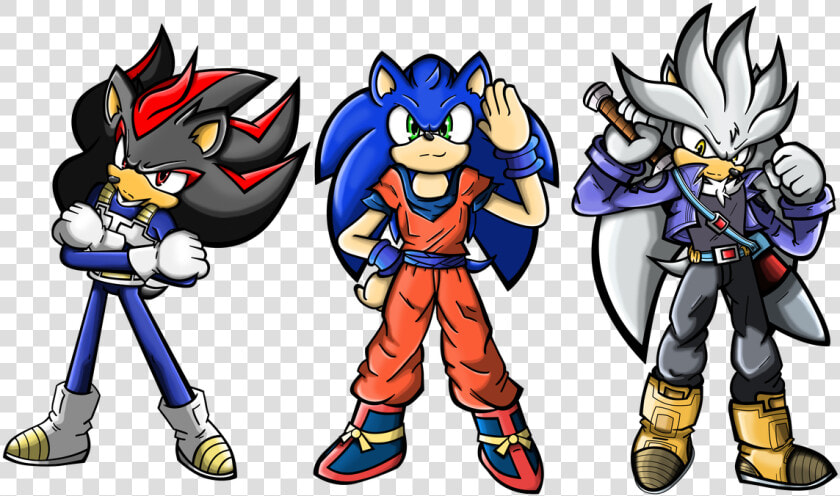 Sonic  Shadow  Silver As Goku  Vegeta  Trunks   Goku Vegeta Vs Sonic Shadow  HD Png DownloadTransparent PNG