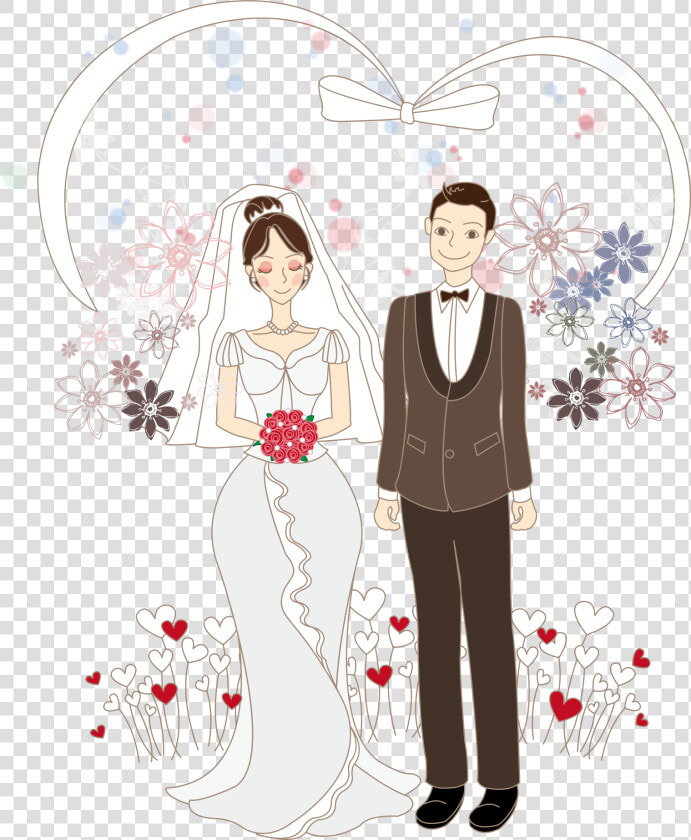 Cartoon Bride Drawing Wedding Illustration   Groom Bride Drawing Vector Free  HD Png DownloadTransparent PNG