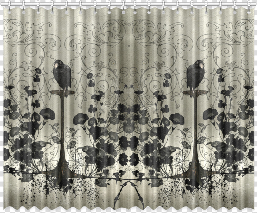 Crow With Flowers On Vintage Background Window Curtain   Window Valance  HD Png DownloadTransparent PNG