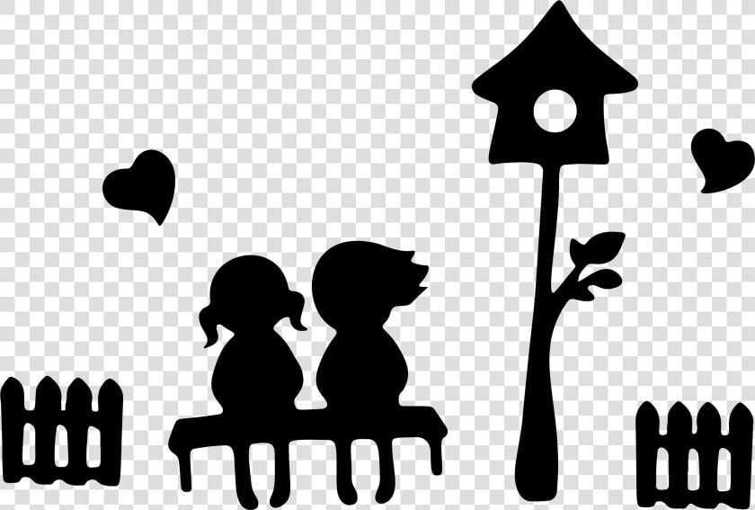 Silhouette Of A Boy And Girl Sitting   Png Download   Boy And Girl Sitting On A Bench  Transparent PngTransparent PNG